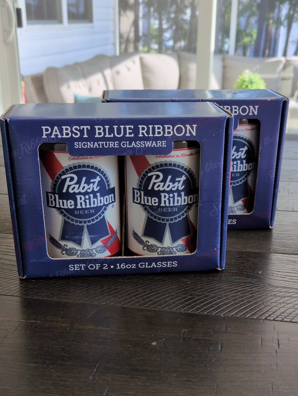 Pabst Blue Ribbon Signature Glassware Set of 2 - Blue & White